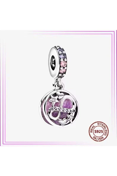 Lovecharm Gümüş Kalp ve Işıltılı Yıldızlar Sallantılı Charm ürün görseli 1
