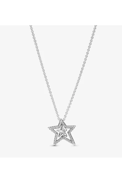 POSEİDONS JEWELLERY 925 Ayar Gümüş Pavé Asimetrik Yıldız Temalı Zirkon Taşlı Şık Minimal Kolye ürün görseli 1