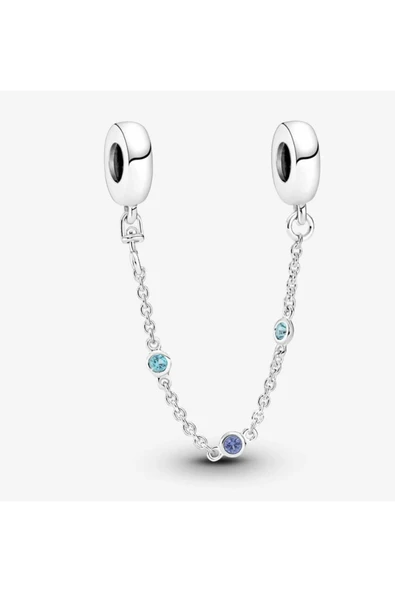 POSEİDONS JEWELLERY Üç Mavi Taşlı Güvenlik Zinciri ürün görseli 1