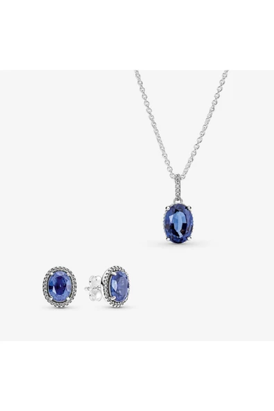 POSEİDONS JEWELLERY Tarz Işıltılı Büyük Taşlı Mavi Set ürün görseli 1