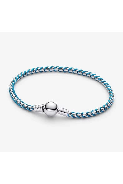 Lovecharm Gümüş Damgalı Mavi Kordonlu Yılan Zincir Bileklik ürün görseli 1