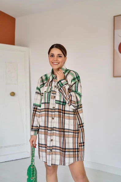 Yeşil Oduncu Gömlek Elbise - Resim 2