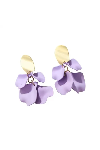 POSEİDONS JEWELLERY Lila Akrilik Vintage Gül Yapraklı Çiçek Küpe ürün görseli 1