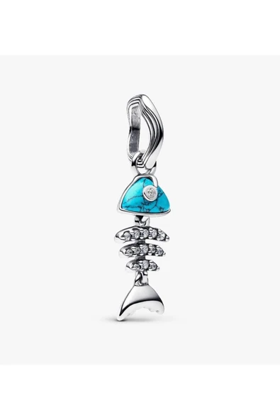 POSEİDONS JEWELLERY S925 Ayar Turkuaz Renkli Balık Kemiği Sallantılı Charm ürün görseli 1