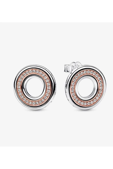 POSEİDONS JEWELLERY Minimal Rose Renk Signature Iki Renkli Logo Ve Pavé Tarz Çivi Küpeler ürün görseli 1