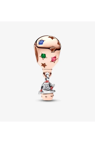 POSEİDONS JEWELLERY 925 Ayar Gümüş Sıcak Hava Balonunda Noel Baba Iki Renkli Charm ürün görseli 1