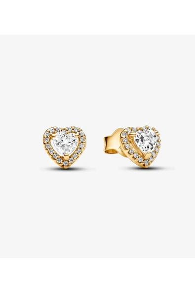 POSEİDONS JEWELLERY Minimal Işıltılı Kabartmalı Gold Renk Kalp Şeklinde Iğne Küpeler ürün görseli 1