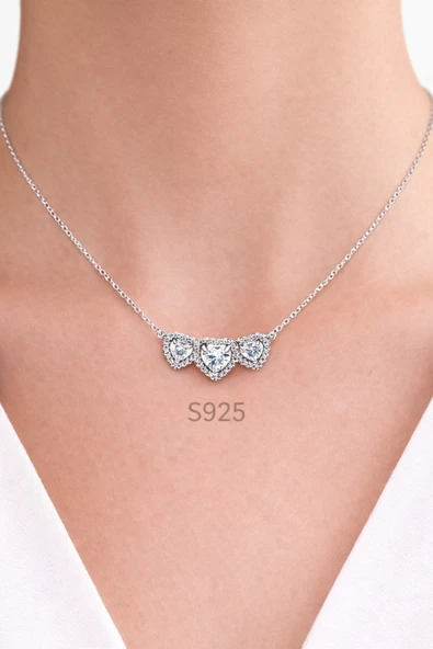 POSEİDONS JEWELLERY S925 Hale Üçlü Kalp Kolye ürün görseli 1
