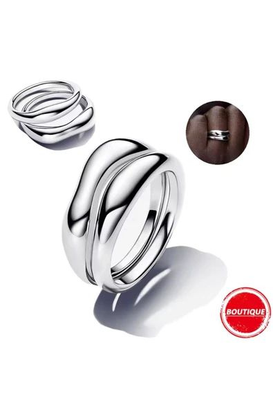 POSEİDONS JEWELLERY Doğal Şekilli İkili Gümüş Yüzükler ürün görseli 1