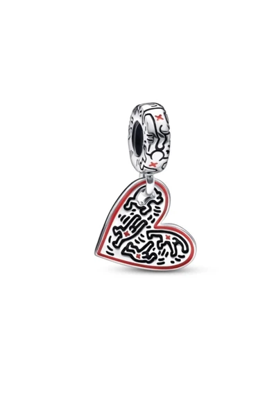 POSEİDONS JEWELLERY Keith Haring™ X  Line Art People Heart Sallantılı Charm ürün görseli 1