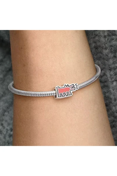Lovecharm Gümüş Keith Haring Barking Dog Charm - Resim 2