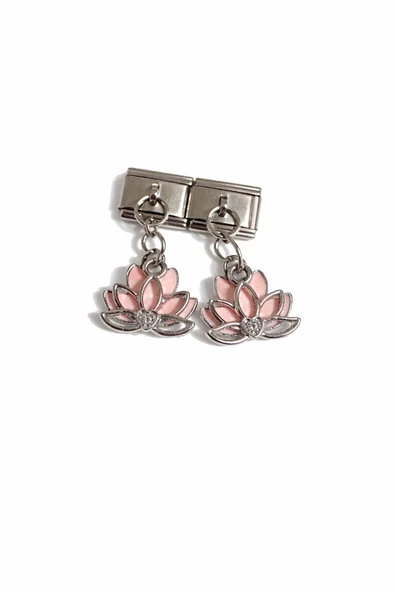 POSEİDONS JEWELLERY Pembe Lotus Çiçeği Figürlü İtalyan Charm – Çelik Bileklik Uyumlu Sallantılı Charm ürün görseli 1