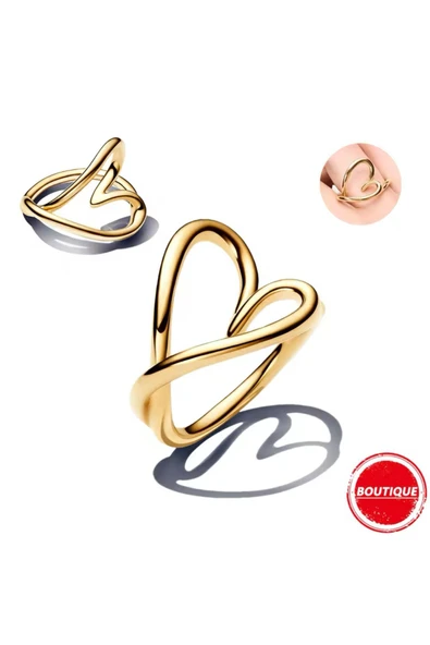 POSEİDONS JEWELLERY Doğal Şekilli Gold Renk Kalp Gümüş Yüzük ürün görseli 1
