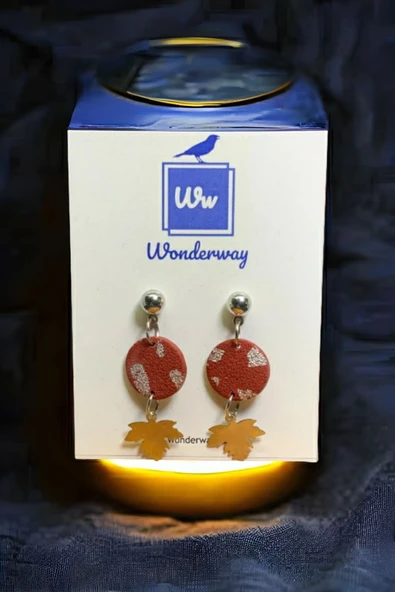 WONDERWAY Özel Tasarım Çınar El Yapımı Polimer Kil Küpe ürün görseli 1