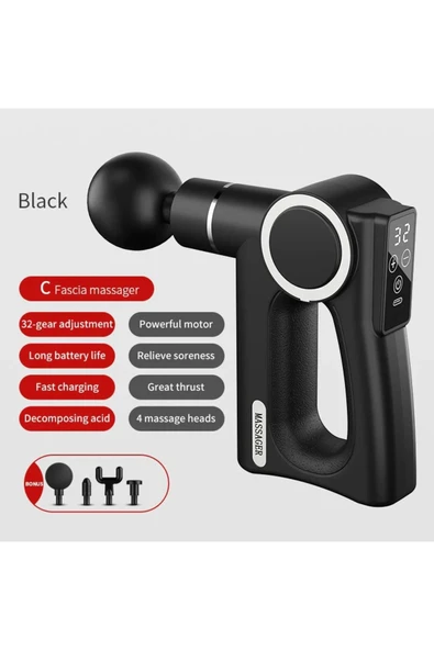 Erdem Store Kemerli Masaj Tabancası Led Ekran 4 Başlıklı Kas Rahatlatıcı Şarjlı Massage Gun ürün görseli 1