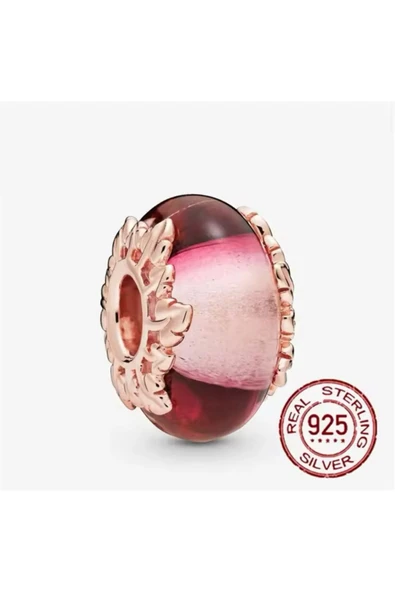 Lovecharm Gümüş Pembe Murano Camı ve Yaprak Charm'ı ürün görseli 1