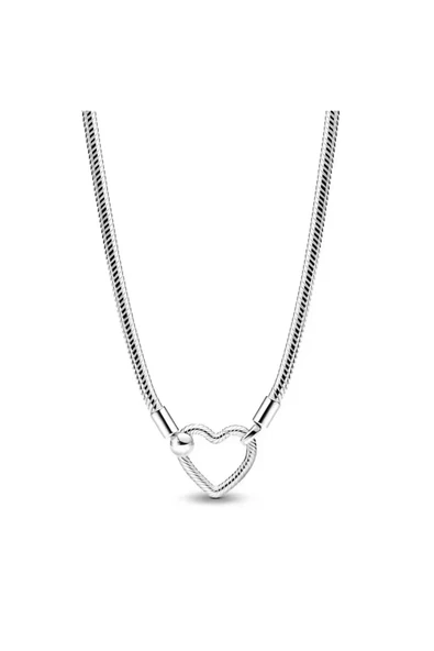 POSEİDONS JEWELLERY Poseidons Jewellery 925 Ayar Gümüş Moments Kalp Kilitli Yılan Zincir Kolye ürün görseli 1
