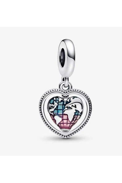 POSEİDONS JEWELLERY Aile Dönen Kalp Küre Dangle Charm s925 Gümüş ürün görseli 1