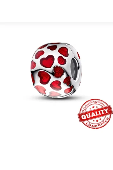 POSEİDONS JEWELLERY Poseidons Jewellery Kırmızı Kalp Detaylı Yuvarlak Minimal Gümüş Klips Charm ürün görseli 1