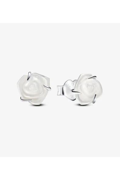 POSEİDONS JEWELLERY Minimal Tarz Açan Beyaz Gül Çivi Küpeler ürün görseli 1