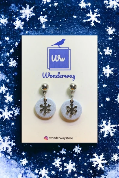 WONDERWAY Özel Tasarım El Yapımı Polimer Kil Küpe Mavi Kar Tanesi ürün görseli 1