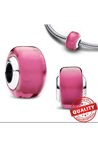 Lovecharm Gümüş Pembe Mini Murano Cam Charm - Resim 4