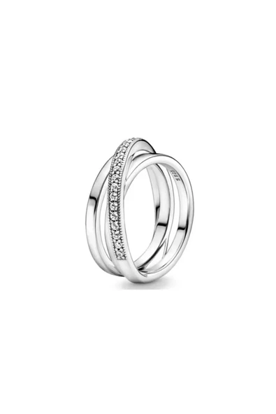 POSEİDONS JEWELLERY S925 Ayar Üçlü Iç Içe Geçmiş Zirkon Taşlı Bant Tarz Yüzük ürün görseli 1