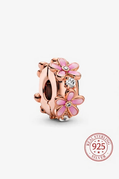 Lovecharm S925 Pembe Papatya Zirkon Taşlı Klips Charm ürün görseli 1