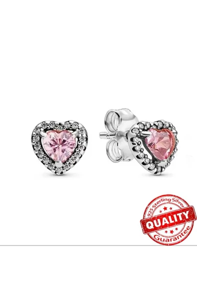 Lovecharm Gümüş Pembe Kalp Çivi Küpeler ürün görseli 1