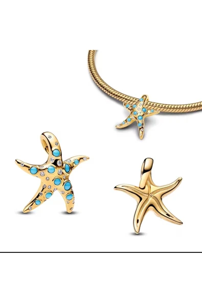 Lovecharm Gold Ve Işıltılı Mavi Denizyıldızı Sallantılı Charm ürün görseli 1