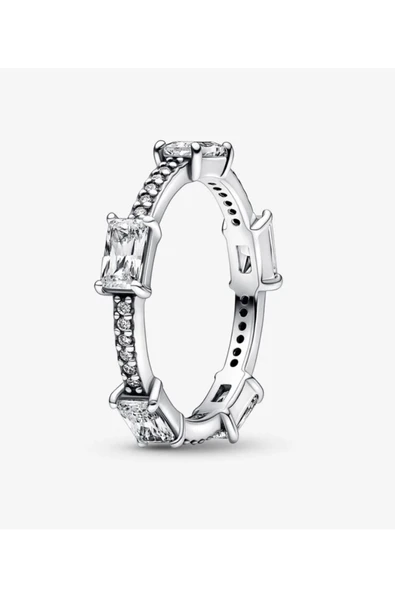 POSEİDONS JEWELLERY Tarz Dikdörtgen Çubuklar Işıltılı Pavé Yüzük ürün görseli 1