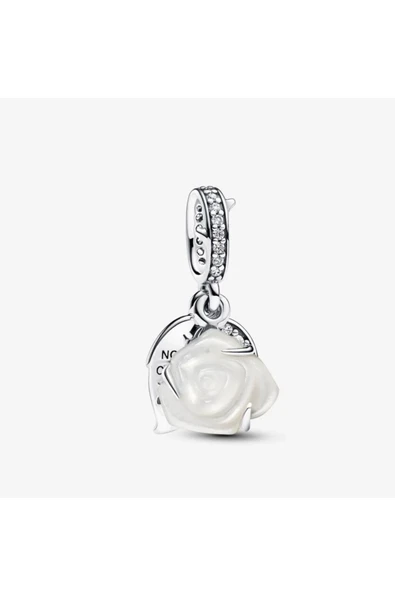 POSEİDONS JEWELLERY Açan Beyaz Gül Çift Sallantılı Charm ürün görseli 1