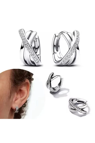 POSEİDONS JEWELLERY Pavé Geçişli Halka Küpe ürün görseli 1