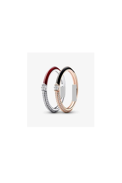 POSEİDONS JEWELLERY P.ME Pavé Kırmızı ve Siyah Yüzük Set ürün görseli 1