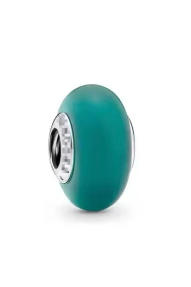 POSEİDONS JEWELLERY Gümüş Mat Yeşil Murano Cam Charm ürün görseli 1