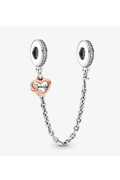 POSEİDONS JEWELLERY Aile Kalpli Güvenlik Zinciri s925 Gümüş ürün görseli 1