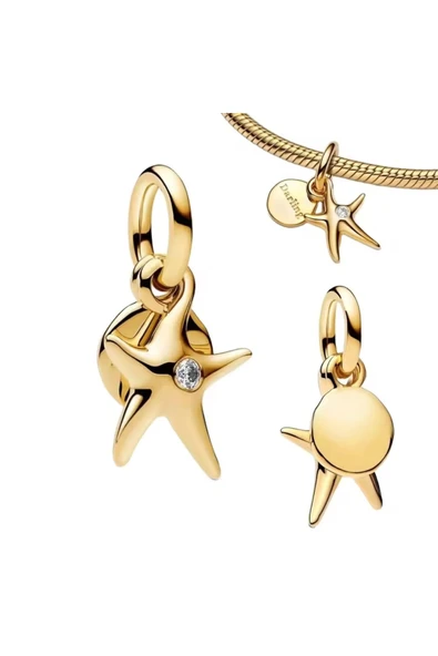 Lovecharm Gold Renk Gümüş Denizyıldızı Çift Sallantılı Charm ürün görseli 1