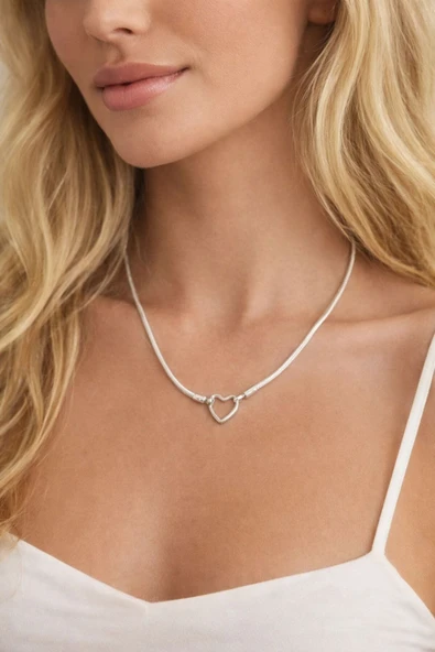 Lovecharm 925 Ayar Moments Kalp Kilitli Yılan Zincir Kolye ürün görseli 1