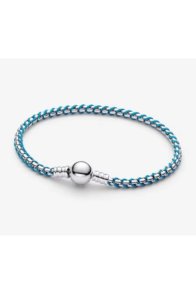 POSEİDONS JEWELLERY Mavi Kordonlu Yılan Zinciri Bileklik s925 Ayar ürün görseli 1