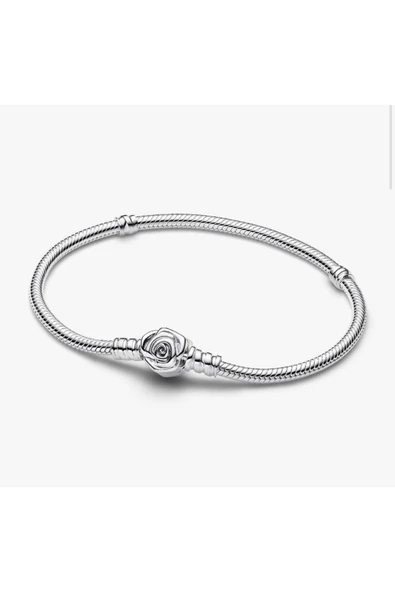 POSEİDONS JEWELLERY Gümüş Renk s925 Ayar Moments Açan Gül Klipsli Yılan Zinciri Bileklik ürün görseli 1