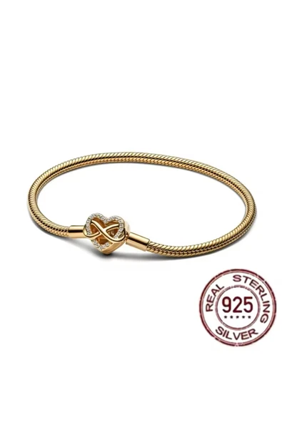 Lovecharm Gold Renk Gümüş Sonsuz Kalp Klipsli Yılan Zincir Bileklik ürün görseli 1