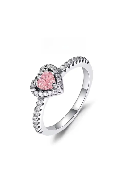 POSEİDONS JEWELLERY Poseidons Jewellery zirkon Taşlı Yükseltilmiş Pembe Kalp 925 Ayar Yüzük ürün görseli 1