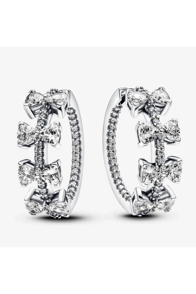 POSEİDONS JEWELLERY Poseidons Jewellery Işıltılı Fiyonk Sıralı Halka 925 Ayar Küpe ürün görseli 1