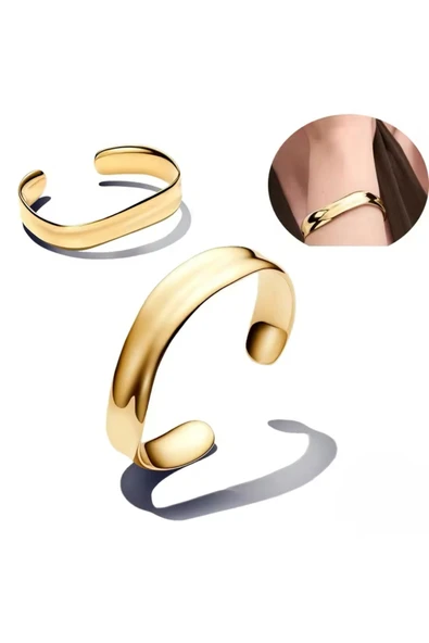 POSEİDONS JEWELLERY Gold Renk Gümüş Organik Şekilli Geniş Açık Bileklik ürün görseli 1