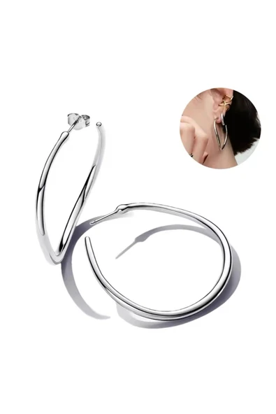 POSEİDONS JEWELLERY Gümüş Doğal Şekilli 42 mm Açık Halka Küpeler ürün görseli 1