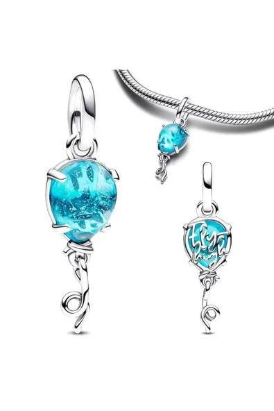 Lovecharm Gümüş Mavi Murano Cam Balon Sallantılı Charm ürün görseli 1