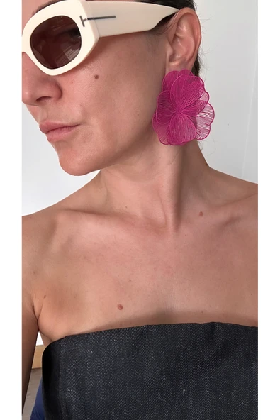 POSEİDONS JEWELLERY Poseidons Jewellery Pembe Yelpaze Büyük Çiçek Küpe - Zara İlhamlı ürün görseli 1