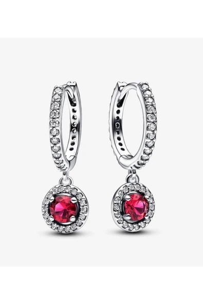 POSEİDONS JEWELLERY 925 Ayar Minimal Kırmızı Yuvarlak Işıltılı Tarz Halka Küpeler ürün görseli 1