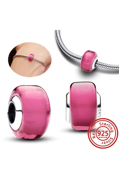 POSEİDONS JEWELLERY Gümüş Pembe Mini Murano Cam Charm s925 Ayar Gümüş ürün görseli 1