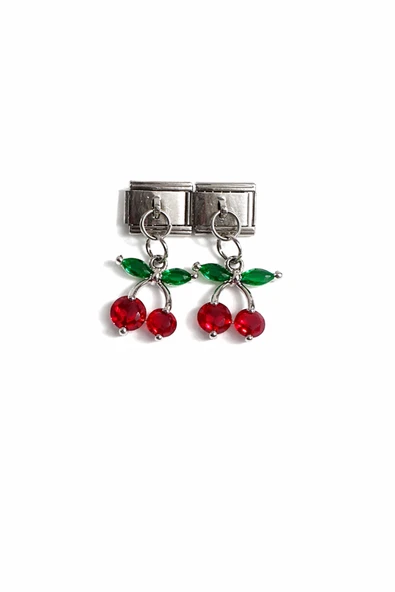 POSEİDONS JEWELLERY Kiraz Figürlü Taşlı İtalyan Charm – Çelik Bileklik Uyumlu Sallantılı Charm ürün görseli 1